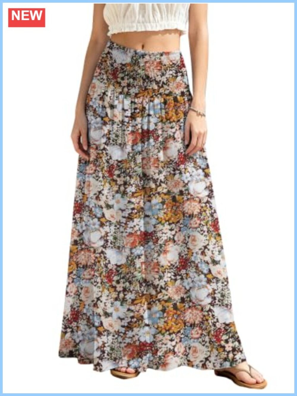 Womens Maxi Skirt Smocked Boho Flowy Casual Long Skirt